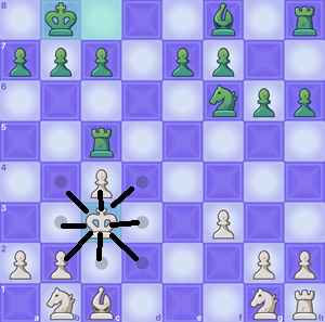 chess.comの画面を使ったチェスの駒の動かし方。キングの駒の動かし方は将棋の王と全く同じ。