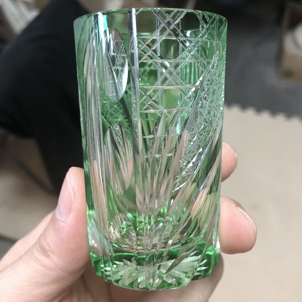 切子、緑、ショットグラス、アガベ、切子作家、伝統的な手法