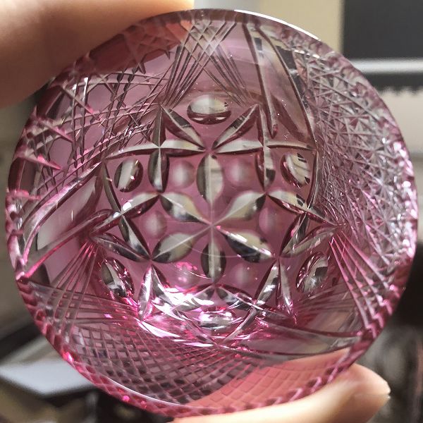 切子、江戸切子、ぐいのみ、ぐいのみ希望の花、金赤