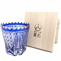 切子、江戸切子、高級、玉矢来と菊籠目天開ロックグラス、コップ、一点物