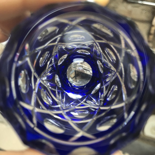 切子、江戸切子、玉六角籠目ショットグラス、ぐいのみ