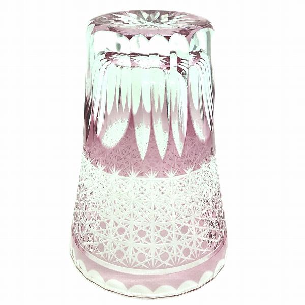 菊籠目に菊繋ぎタンブラー、切子、高級、タンブラー、金赤、伝統的な手法、切子作家