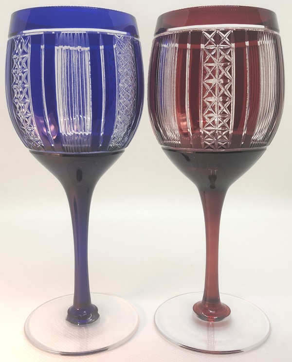 三つ帯ワイングラス、瑠璃、赤