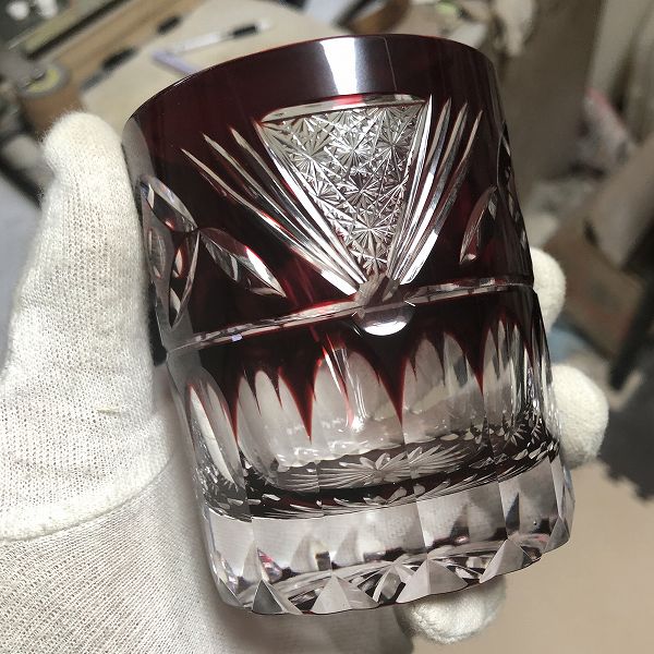 切子、玉七宝に結びロックグラス、結婚祝い、ペアグラス、鮑結び、伝統的な技法、切子作家、