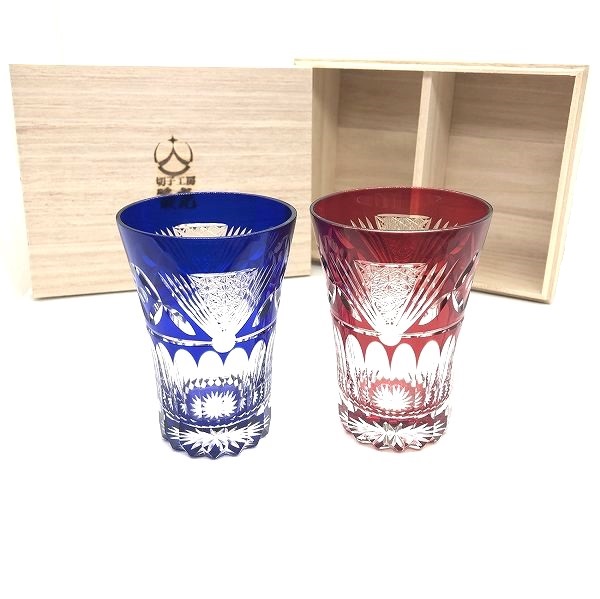 切子、玉七宝に結びタンブラー、結婚祝い、ペアタンブラー、ペアグラス、コップ、ガラス、ソーダガラス、江戸切子の技法、伝統的、切子作家