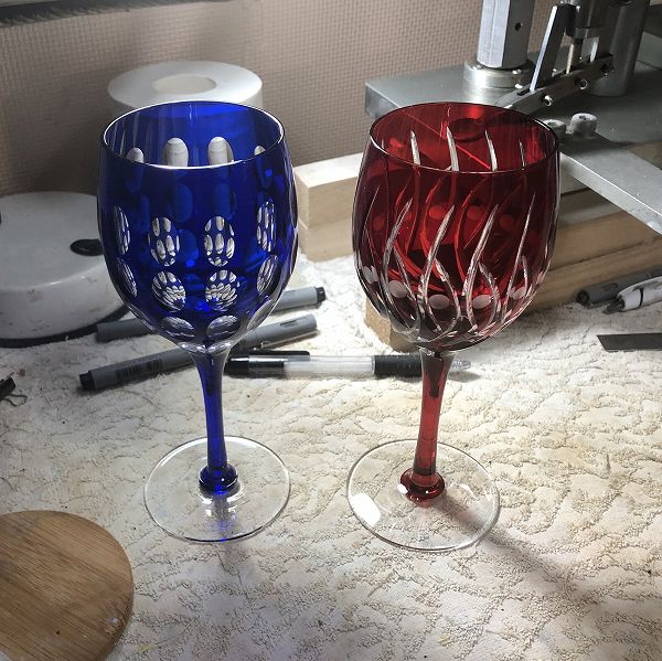 オーバルワイングラス、切子、切子作家、赤ワイン、伝統的な手法、