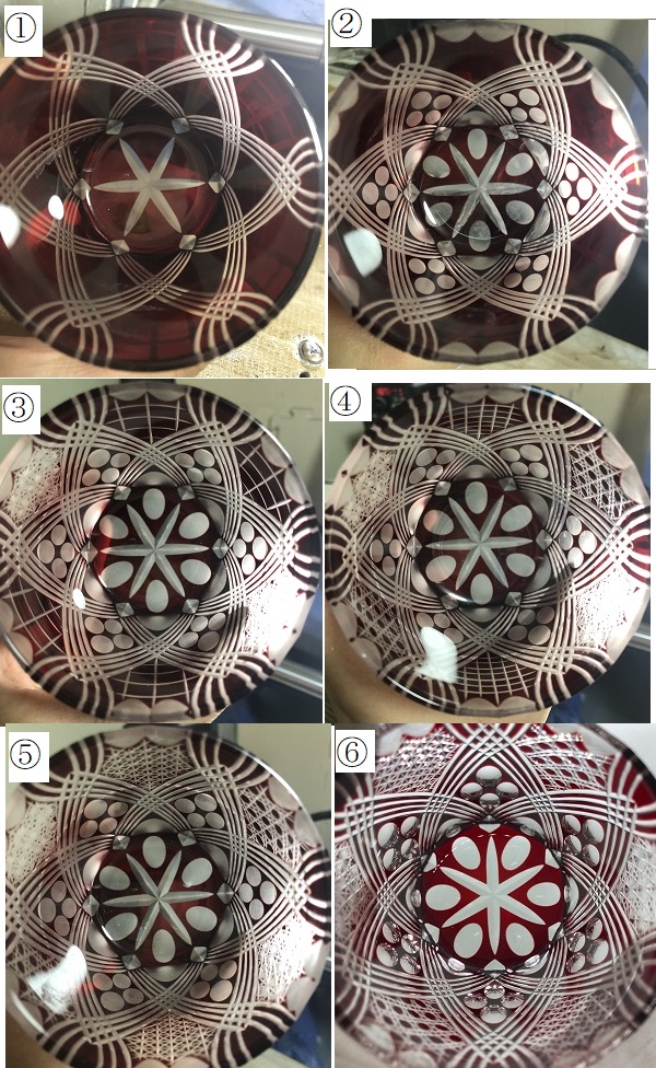 切子、製作過程、上から