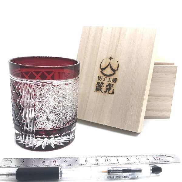 切子、矢来と菊繋ぎロックグラス、高級、伝統、贈り物、屏風、プレゼント、江戸切子